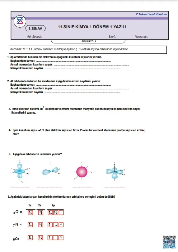 11.sınıf kimya 1.dönem 1.yazılı