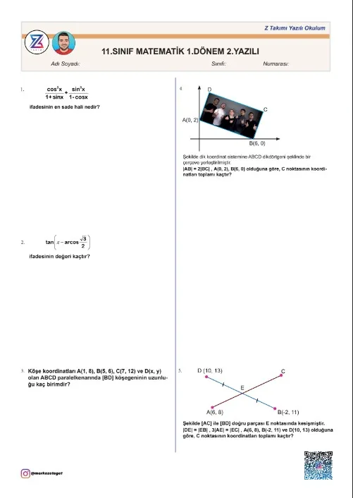 11.sınıf matematik 1.dönem 2.yazılı