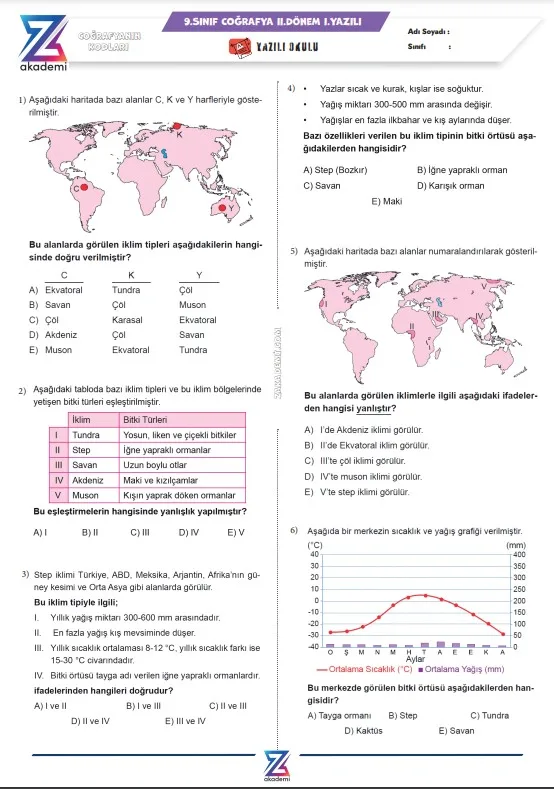 9.sınıf-coğrafya-yazılı-test-soruları