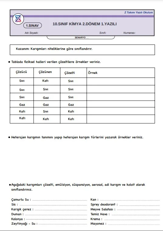 10.sınıf-kimya*2.dönem-1.yazılı-örneği