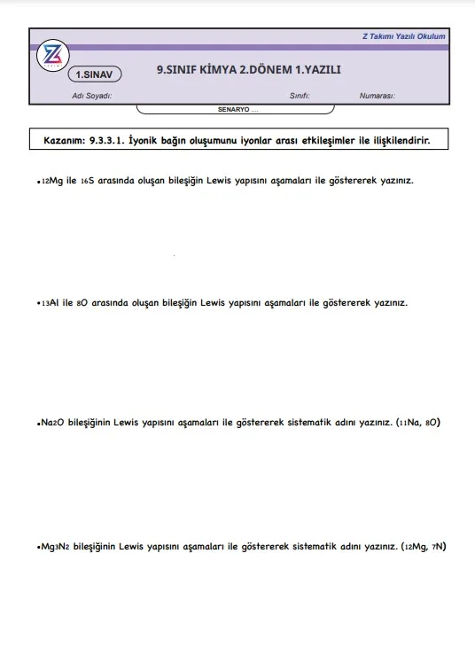 9.sınıf-kimya-2.dönem-yazılı-örneği