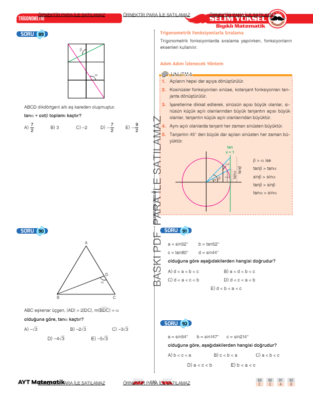 ayt-matematik-trigonometri-trigonometrik-fonksiyonların-sıralamaları-konu-anlatimi