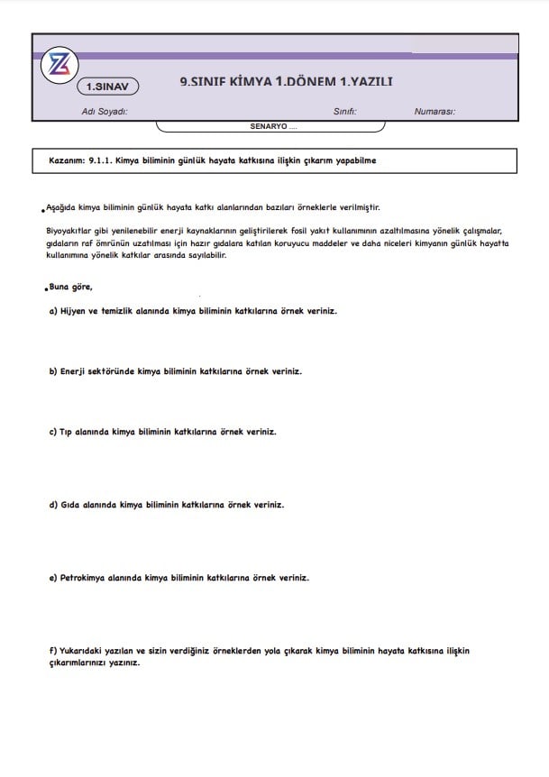 9.sinif-kimya-1.yazili-sorulari